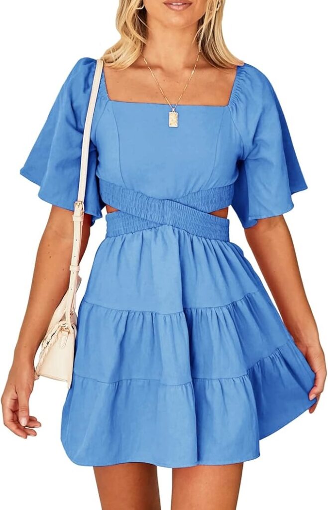 sky party cotton dress with crossover waist for weddings