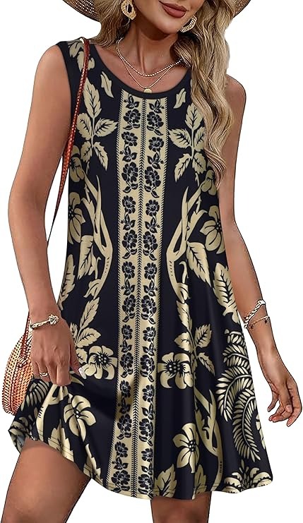 Sleeveless boho cotton dress with flower print