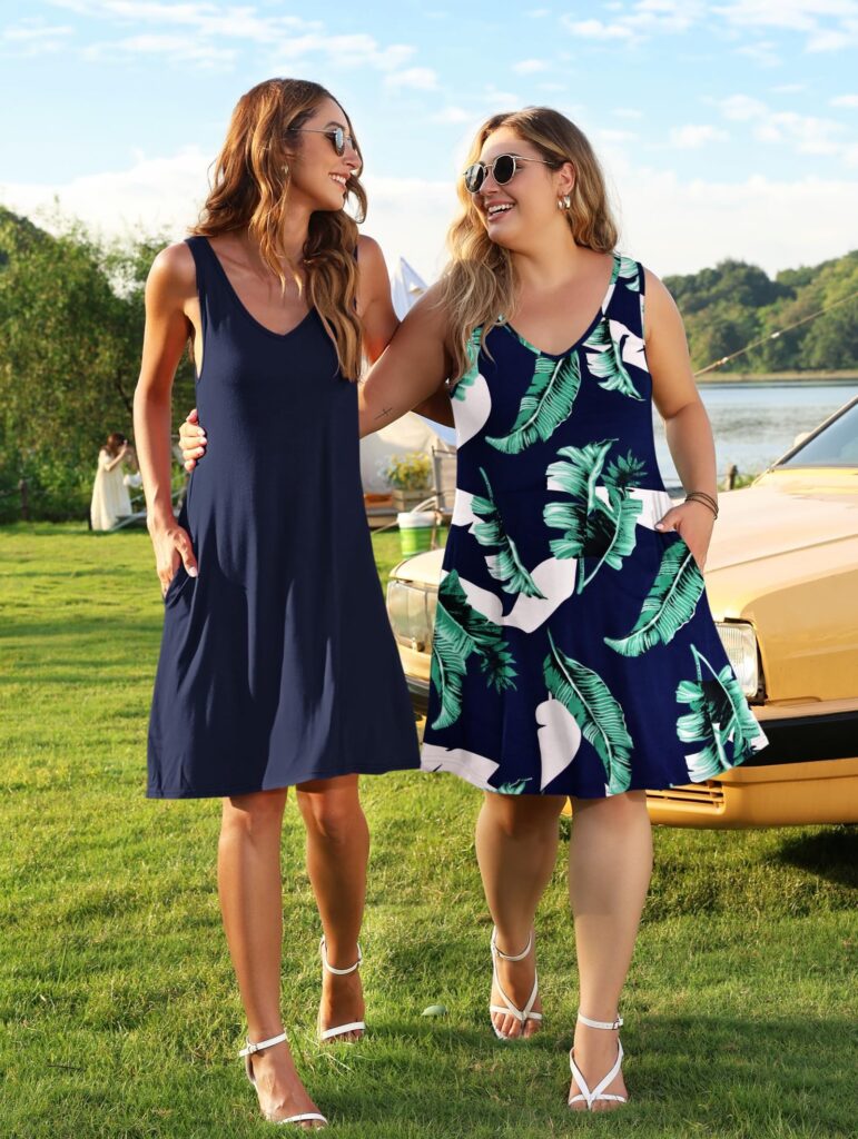 Blue floral cotton summer dress for beach walks
