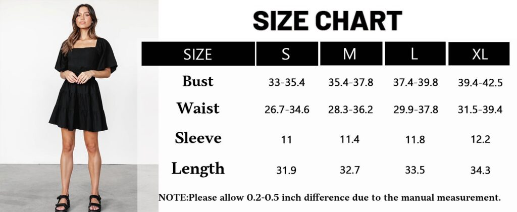 Shy Velvet Women's Summer Dress size chart